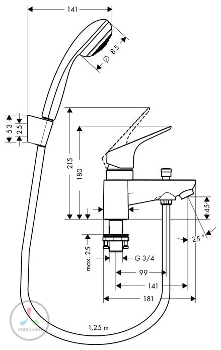 Смеситель для ванны с душем Hansgrohe Focus 31521000