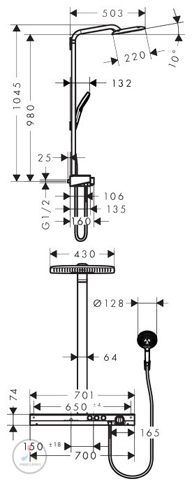 Душевая система Hansgrohe Rainmaker Select 420 2jet Showerpipe 27168400