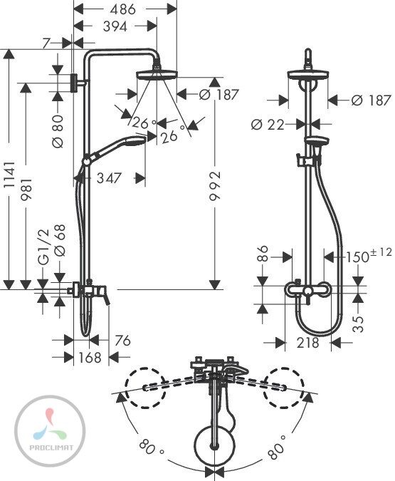 Душевая стойка Hansgrohe Croma Select S 180 2jet 27255400 с однорычажным смесителем