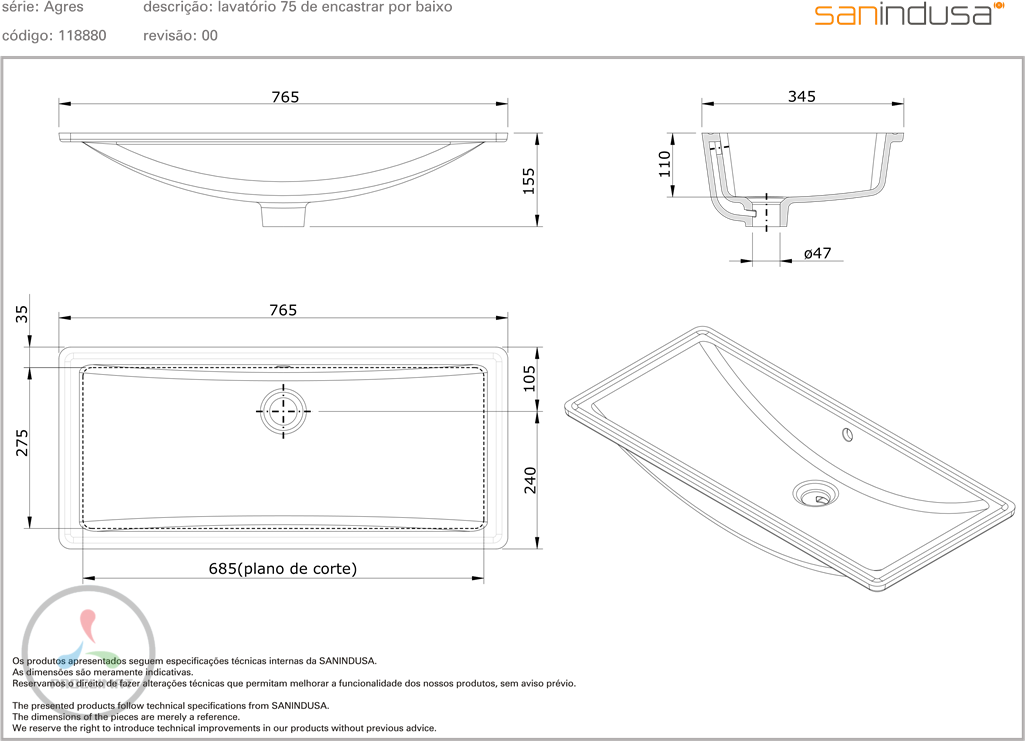 Раковина Sanindusa Agres 118880004