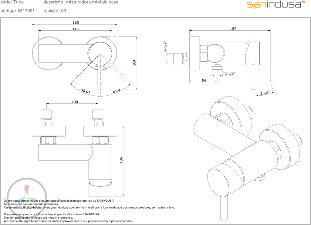 Смеситель для душа Sanindusa Tube 531700111